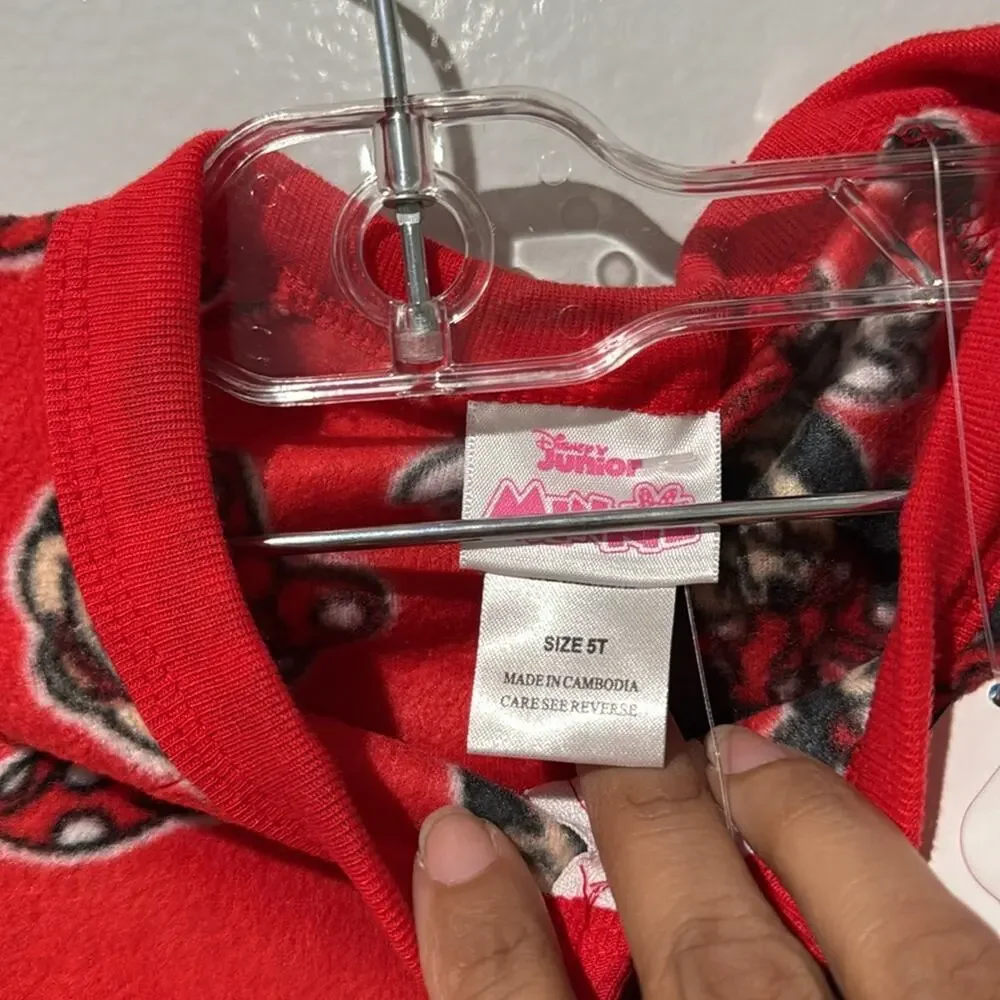 Disney Girls Junior Minnie Footed Pajamas New with Tags Xmas Red Cozy